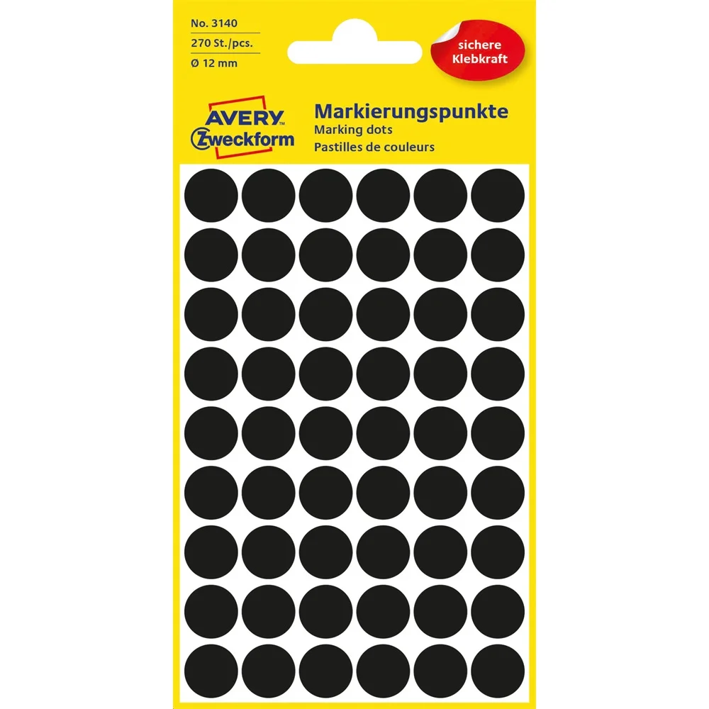 Etikett címke, o12mm, jelölésre, 54 címke/ív, 5 ív/doboz, Avery fekete - Image 2