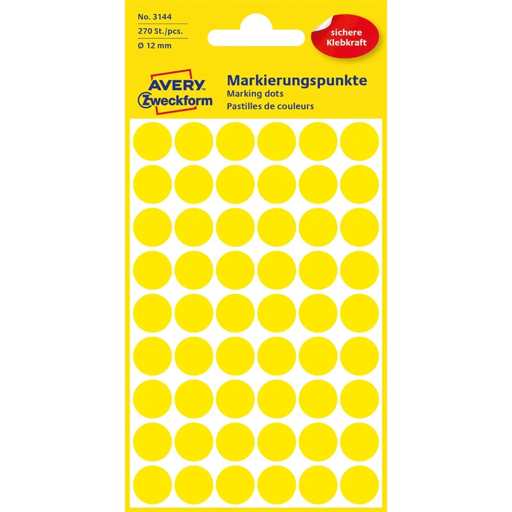 Etikett címke, o12mm, jelölésre, 54 címke/ív, 5 ív/doboz, Avery sárga - Image 2