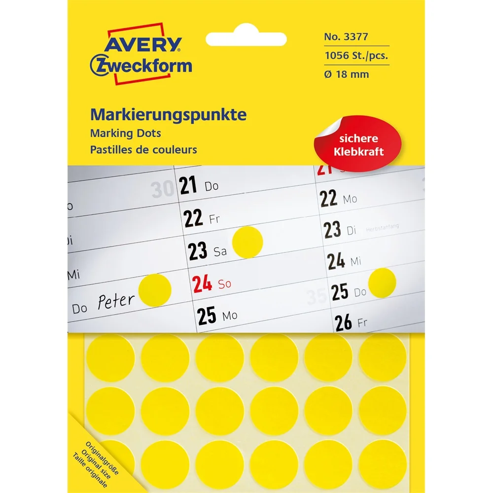 Etikett címke, o18mm, jelölésre, 24 címke/ív, 44 ív/doboz, Avery sárga - Image 2