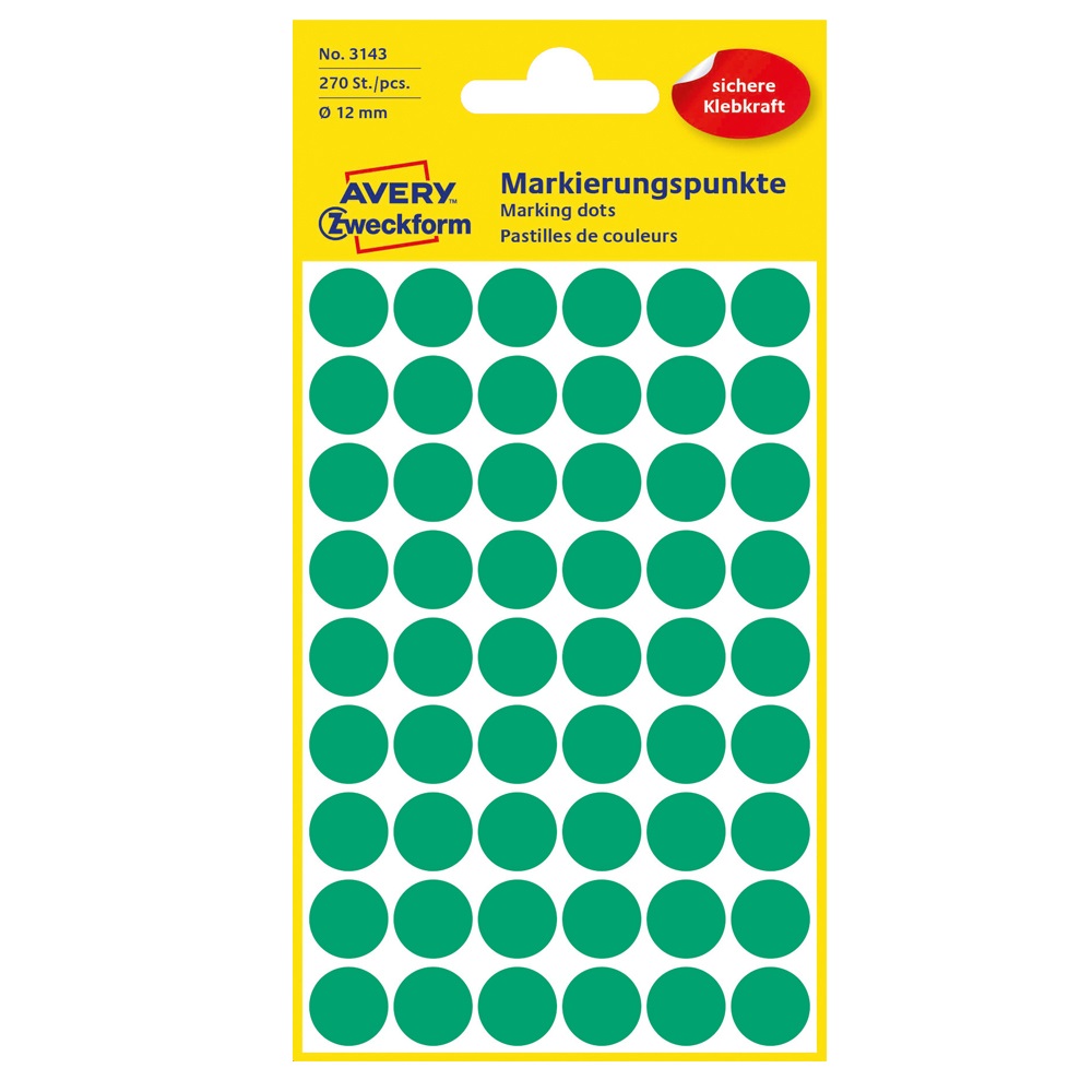 Etikett címke, o12mm, jelölésre, 54 címke/ív, 5 ív/doboz, Avery zöld - Image 2