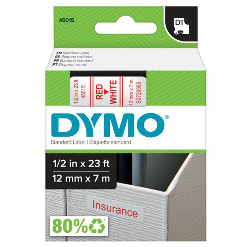 Feliratozógép szalag Dymo Letratag Dymo D1 S0720550/45015 12mmx7m, ORIGINAL, piros/fehér - Image 2