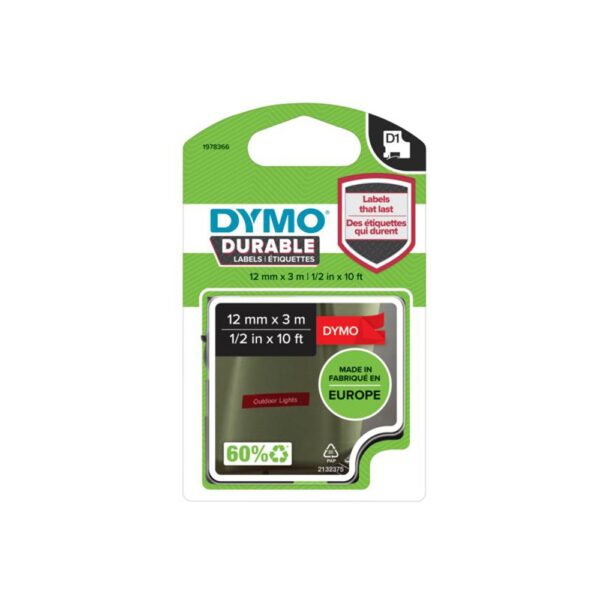 Feliratozógép szalag tartós Dymo D1 1978366 12mmx3m ORIGINAL fehér/piros