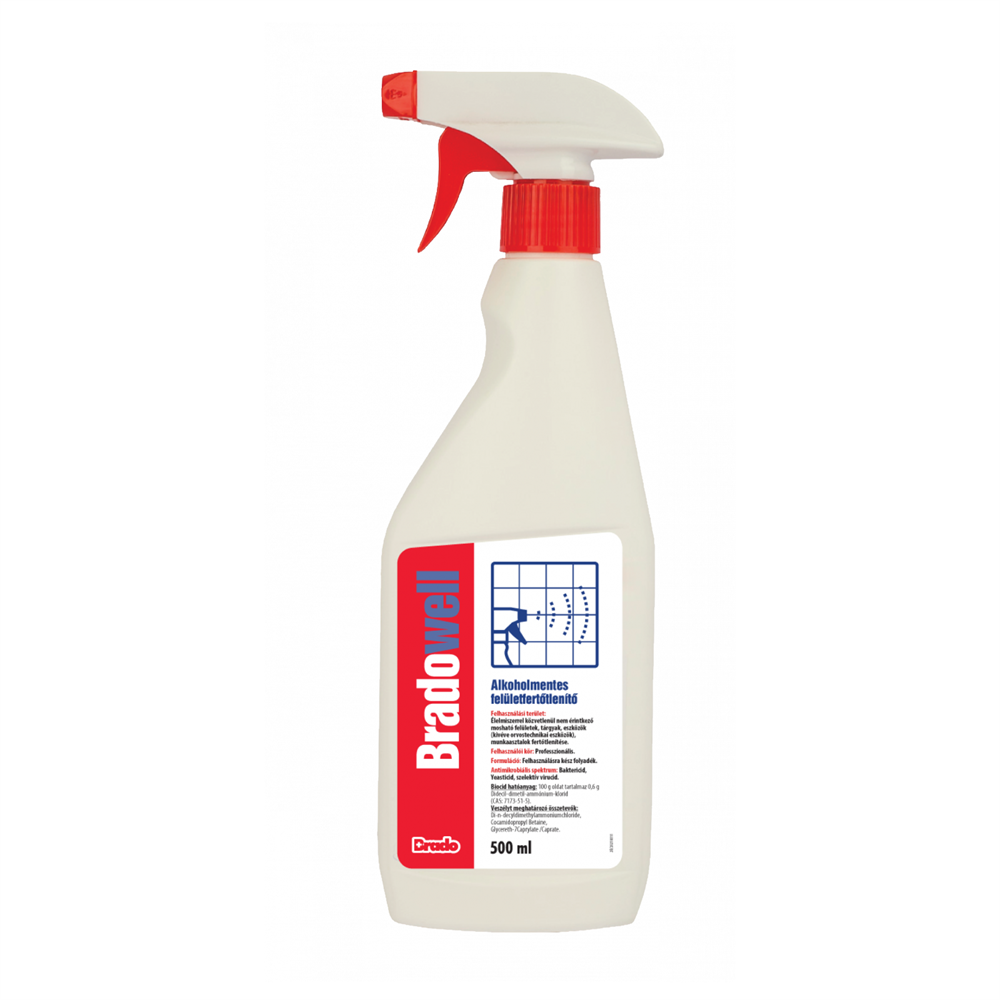 Felületfertőtlenítő antibakteriális tisztító folyadék szórófejes 500 ml Bradowell