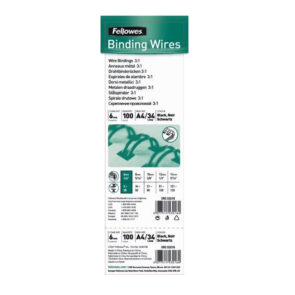 Fém spirál 3:1, 6mm, 21-35lap, Fellowes® 100 db/doboz, fekete - Image 3
