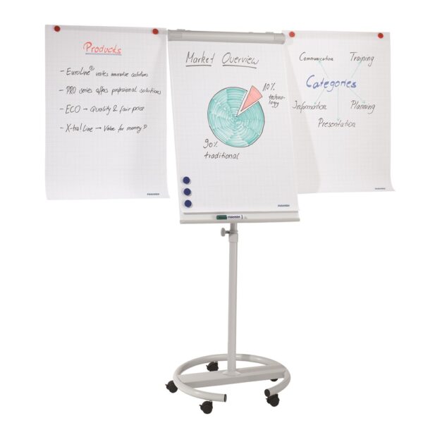 Flipchart tábla mobil 68x105cm, mágneses, 2 db segédkarral, 5 görgős Premium line  F2400/N Franken