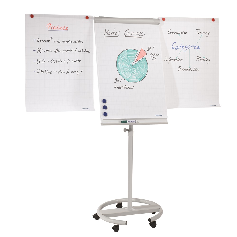 Flipchart tábla mobil 68x105cm, mágneses, 2 db segédkarral, 5 görgős Premium line  F2400/N Franken
