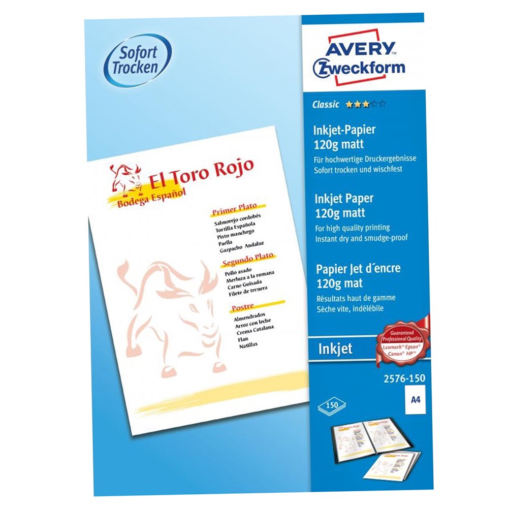 Fotópapír 210x297mm 120g 150 ív/doboz matt Avery fehér