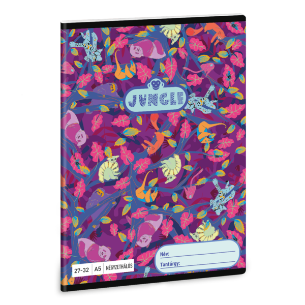 Füzet iskolai A5, 32lap, kockás 27-32 Ars Una JUNGLE (5259) 23 10db/csomag