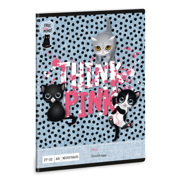 Füzet iskolai A5, 32lap, kockás 27-32 Ars Una THINK-PINK (5285) 23 10db/csomag