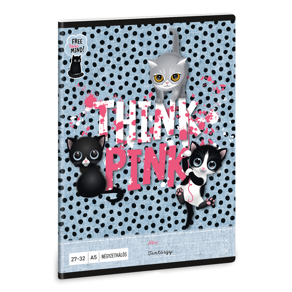 Füzet iskolai A5, 32lap, kockás 27-32 Ars Una THINK-PINK (5285) 23 10db/csomag