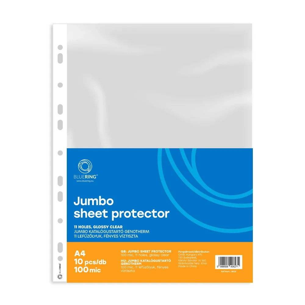 Genotherm lefűzhető, A4, 100 micron jumbo víztiszta Bluering® 10 db/csomag,