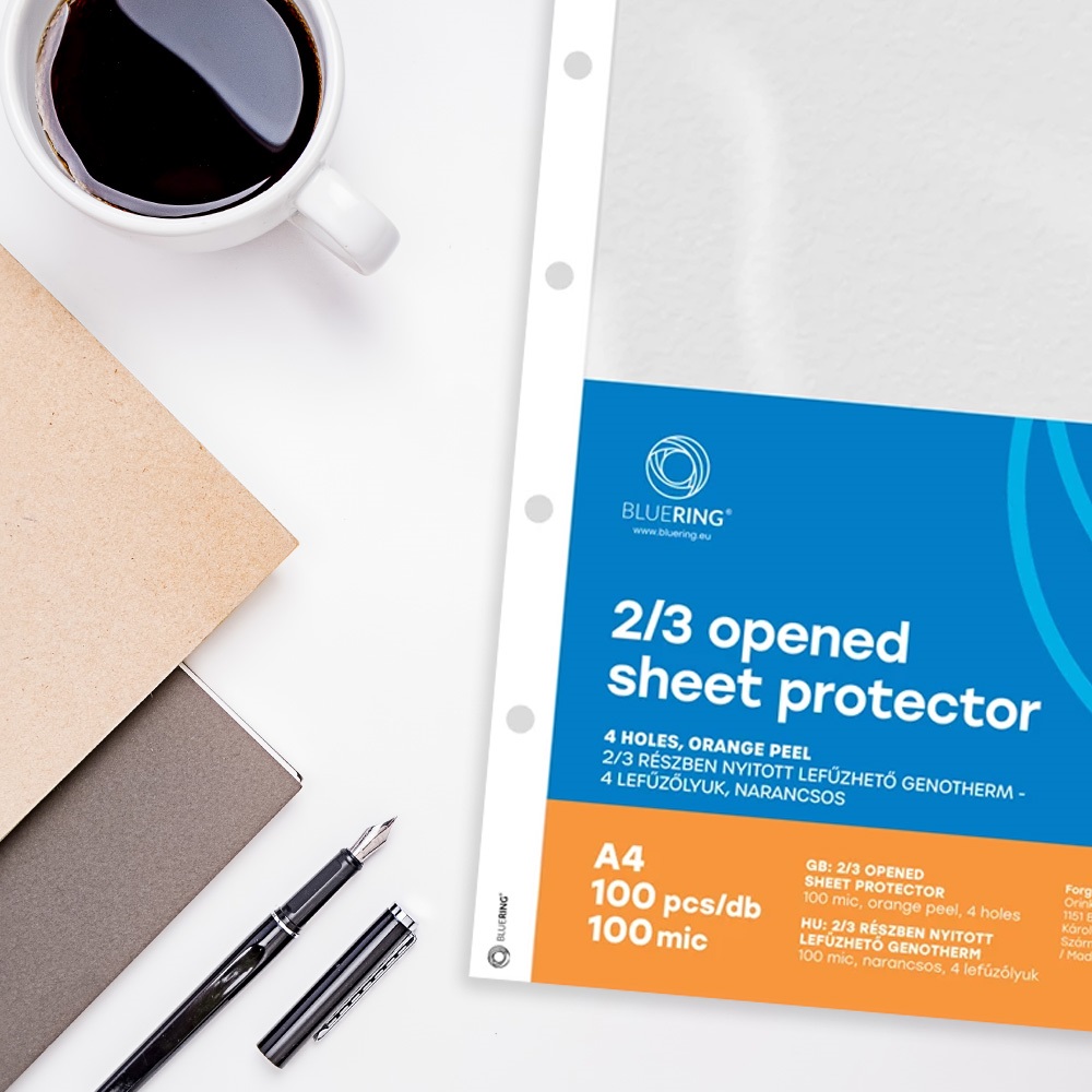 Genotherm lefűzhető, A4, 100 micron narancsos belül 2/3 részben nyitott 4 lyukú Bluering® 100 db/csomag, - Image 3