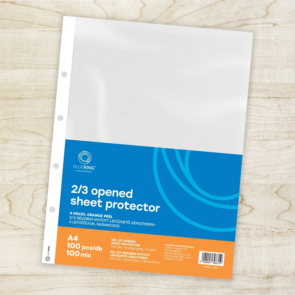 Genotherm lefűzhető, A4, 100 micron narancsos belül 2/3 részben nyitott 4 lyukú Bluering® 100 db/csomag, - Image 2