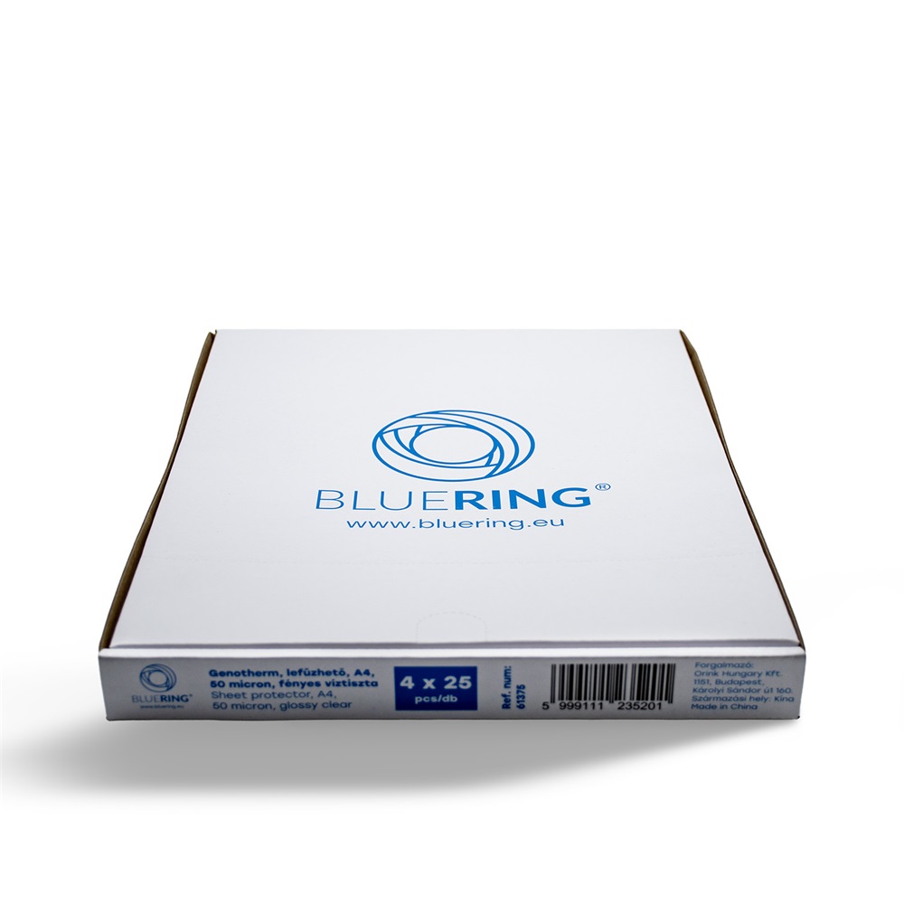 Genotherm lefűzhető, A4, 50 micron fényes víztiszta Bluering® 25 db/csomag, 4 csomag/karton kínáló - Image 3