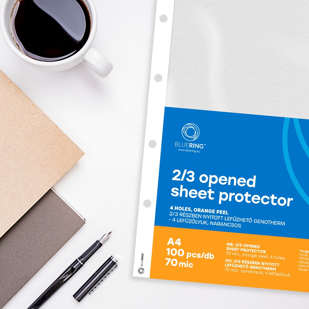 Genotherm lefűzhető, A4, 70 micron narancsos belül 2/3 részben nyitott Bluering® 100 db/csomag, - Image 3