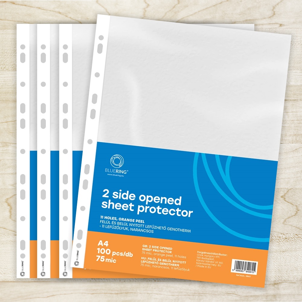 Genotherm lefűzhető, A4, 75 micron narancsos felül és belül nyitott Bluering® 100 db/csomag, - Image 3