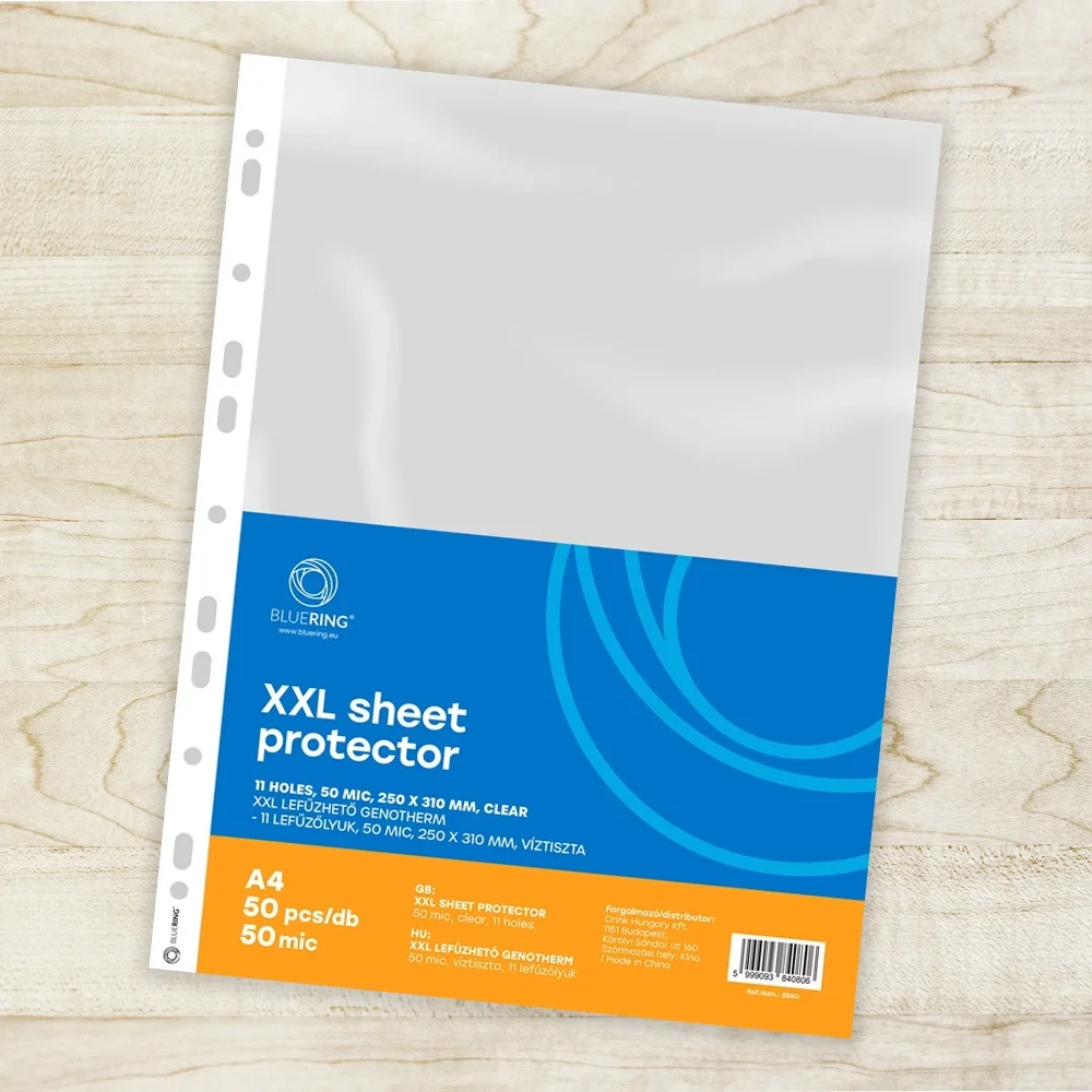 Genotherm lefűzhető, A4, XXL 50 micron 250x310mm, extra SZÉLES víztiszta Bluering® 50 db/csomag - Image 2