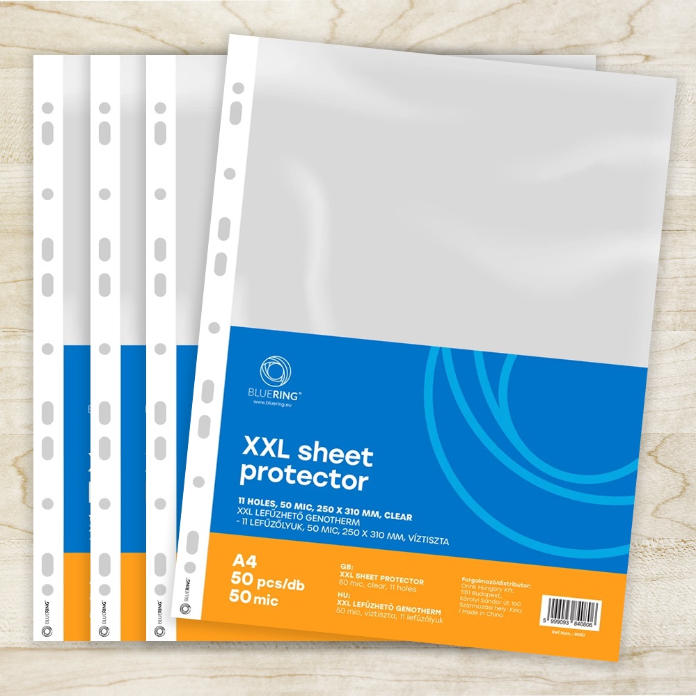 Genotherm lefűzhető, A4, XXL 50 micron 250x310mm, extra SZÉLES víztiszta Bluering® 50 db/csomag - Image 3