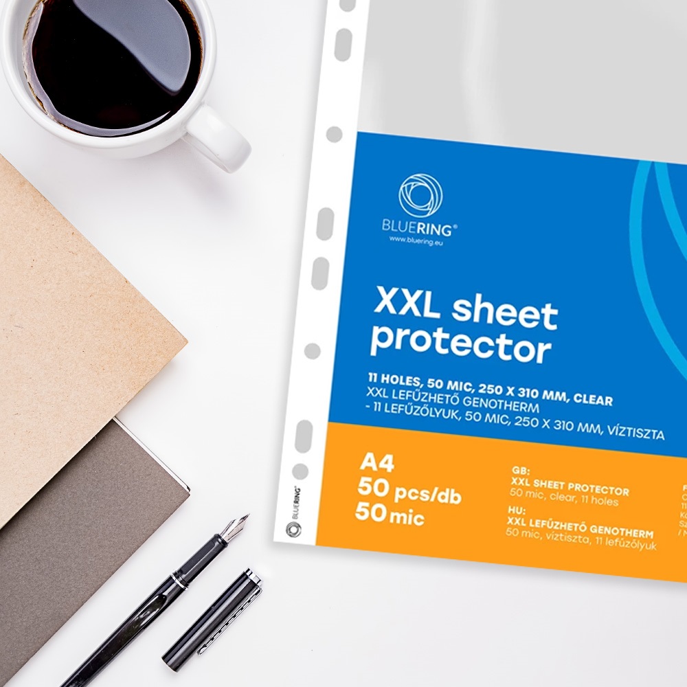 Genotherm lefűzhető, A4, XXL 50 micron 250x310mm, extra SZÉLES víztiszta Bluering® 50 db/csomag - Image 4