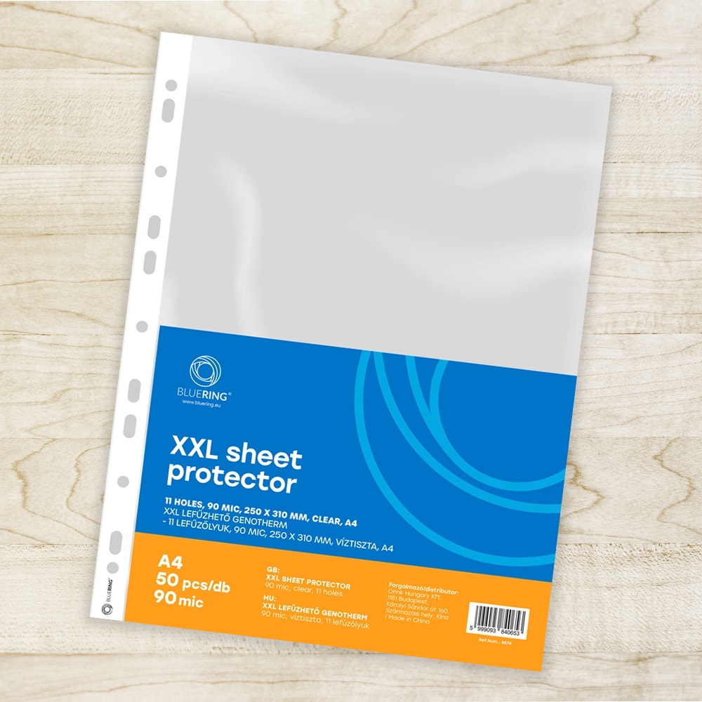 Genotherm lefűzhető, A4, XXL 90 micron 250x310mm, Extra SZÉLES víztiszta Bluering® 50 db/csomag - Image 2