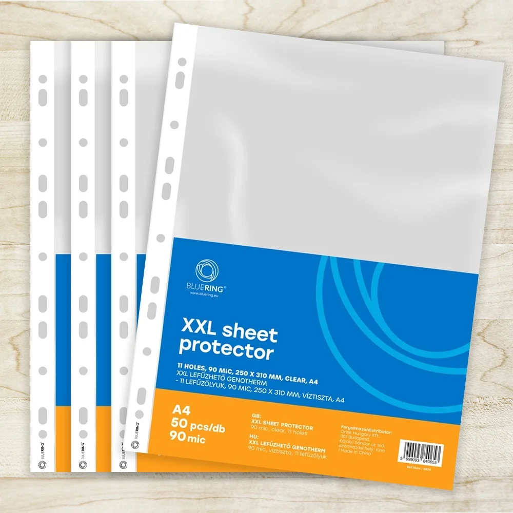 Genotherm lefűzhető, A4, XXL 90 micron 250x310mm, Extra SZÉLES víztiszta Bluering® 50 db/csomag - Image 3
