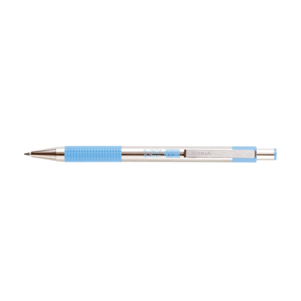 Golyóstoll 0,7mm, pasztell világoskék test, Zebra F-301, írásszín kék