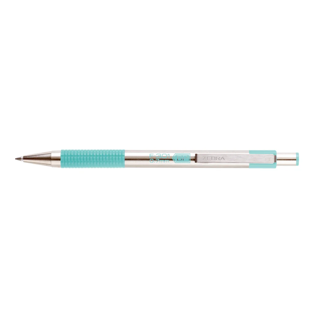 Golyóstoll 0,7mm, pasztell zöld test, Zebra F-301, írásszín kék