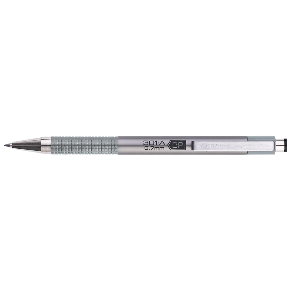 Golyóstoll 0,7mm, metál ezüst test, Zebra F-301A, írásszín kék