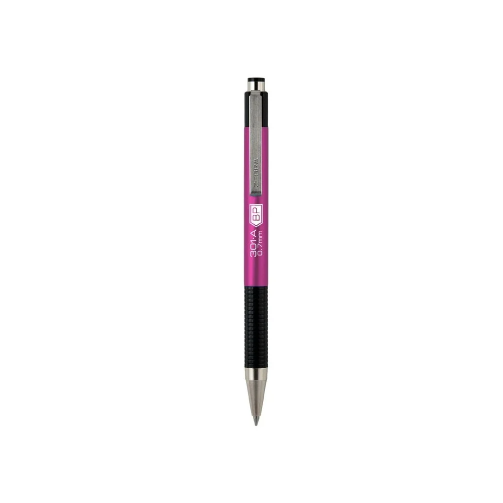 Golyóstoll 0,7mm, metál pink test, Zebra F-301A, írásszín kék