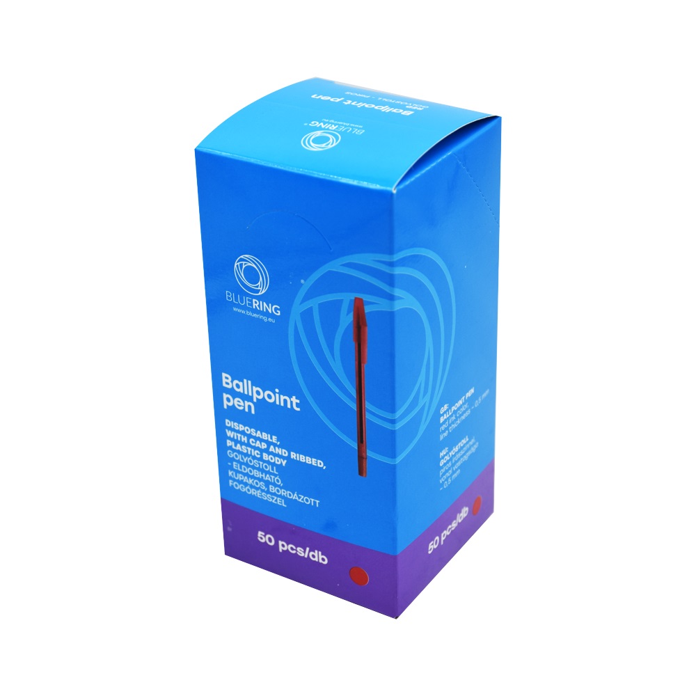 Golyóstoll 0,5mm eldobható kupakos kerek test bordázott fogórész Bluering® , írásszín piros - Image 2