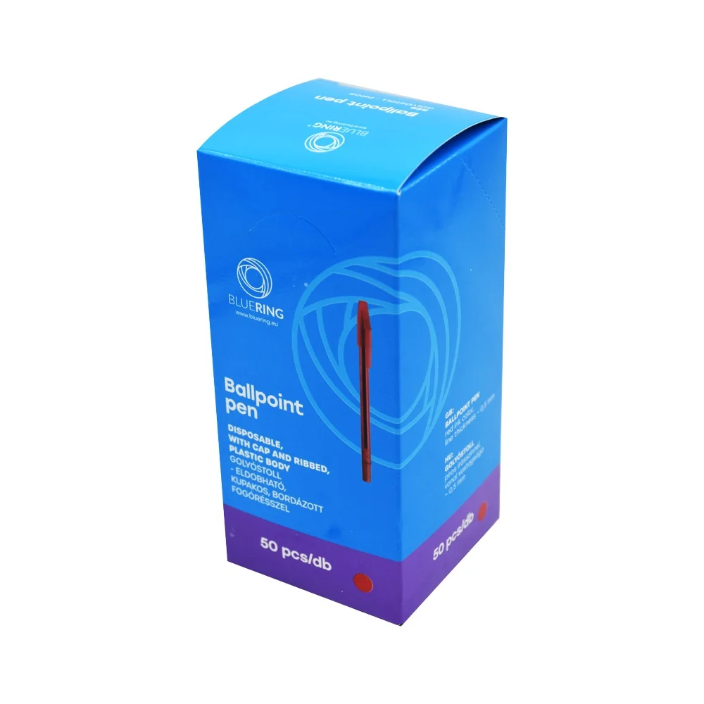 Golyóstoll 0,5mm eldobható kupakos kerek test bordázott fogórész Bluering® , írásszín piros - Image 2