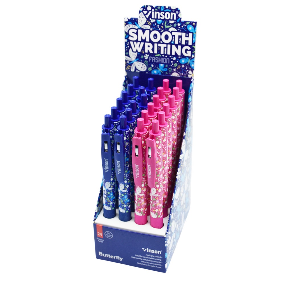 Golyóstoll nyomógombos 0,7mm Vinson Butterfly 520 vegyes test displ 24 db/display - Image 2