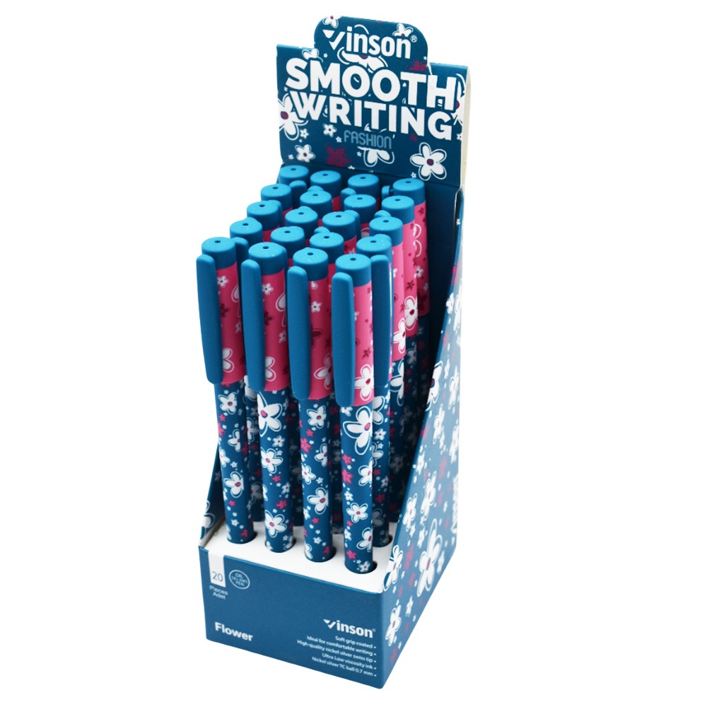 Golyóstoll kupakos, 0,7mm Vinson Flower A18 vegyes test displ 20 db/display - Image 2