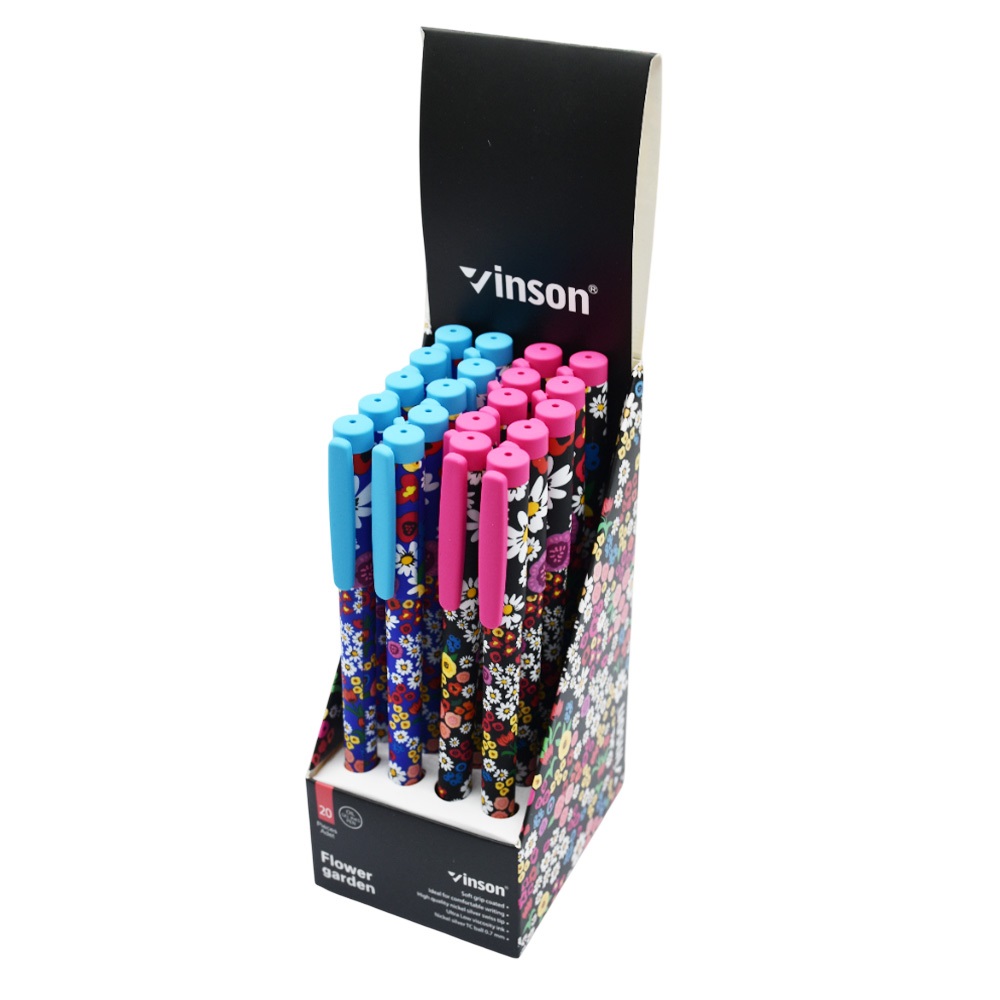 Golyóstoll kupakos, 0,7mm Vinson Flower Garden A24 vegyes test displ 20 db/display - Image 2