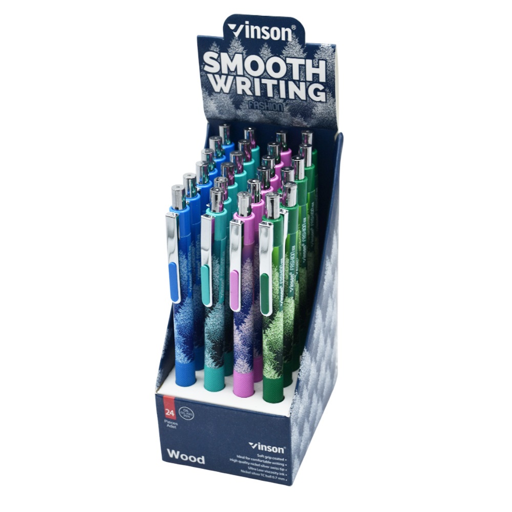 Golyóstoll nyomógombos 0,7mm Vinson Wood 108 vegyes test displ 24 db/display - Image 2