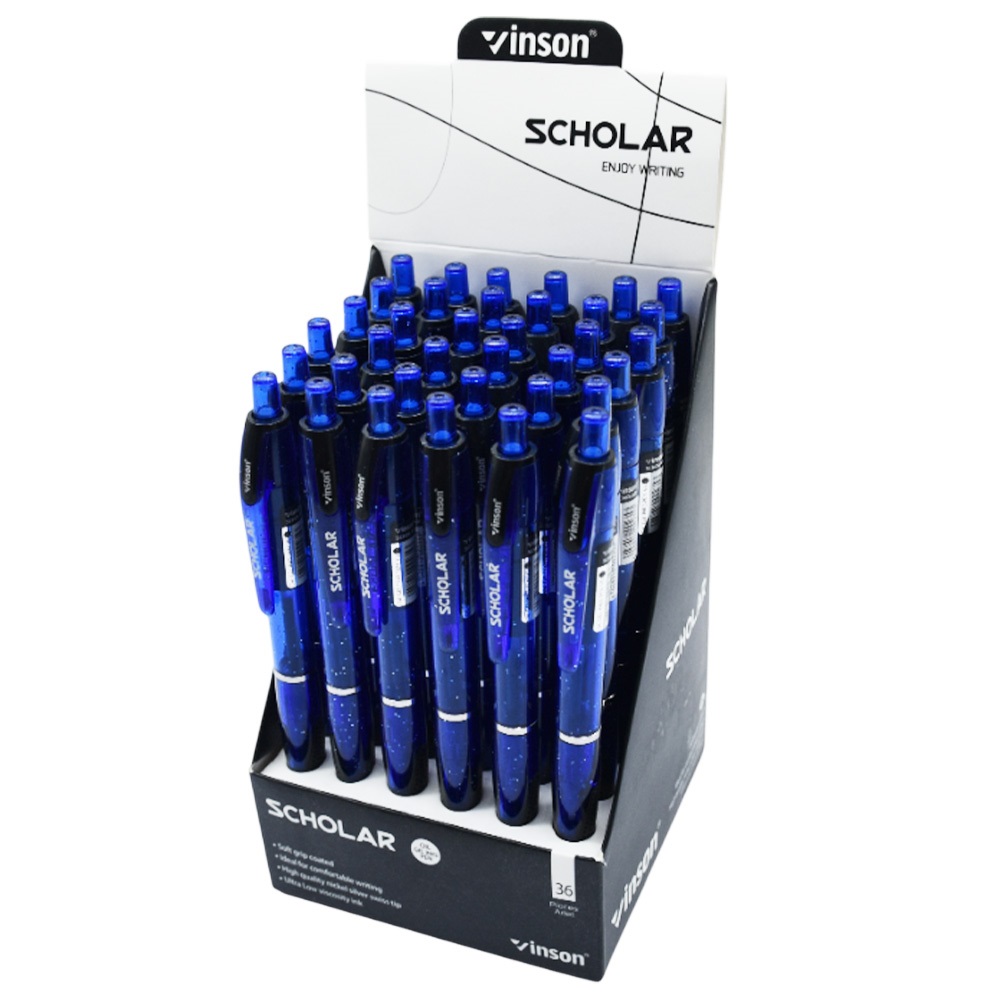 Golyóstoll nyomógombos Vinson V5 Scholar kék test gumírozott fogó 36 db-os displayben - Image 2