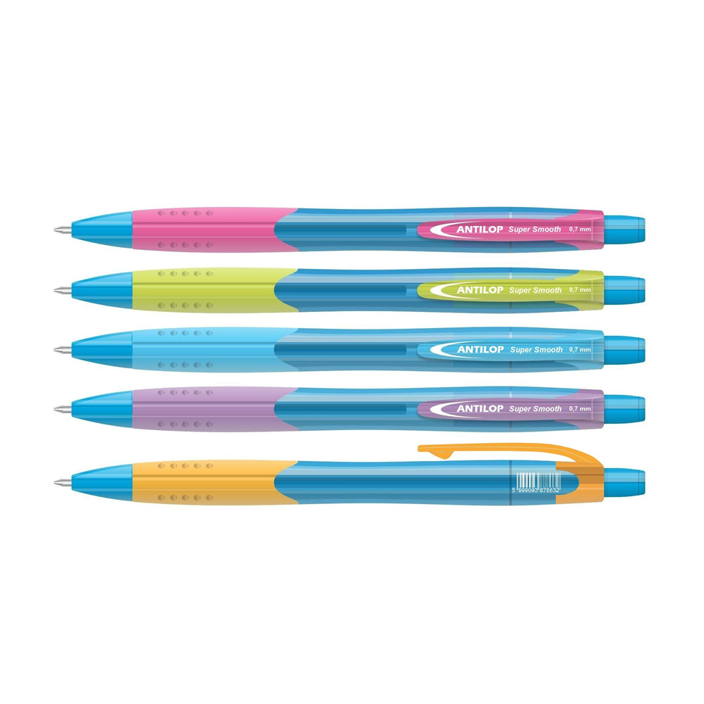 Golyóstoll nyomógombos vegyes színek 0,7mm Antilop Super Smooth írásszín kék