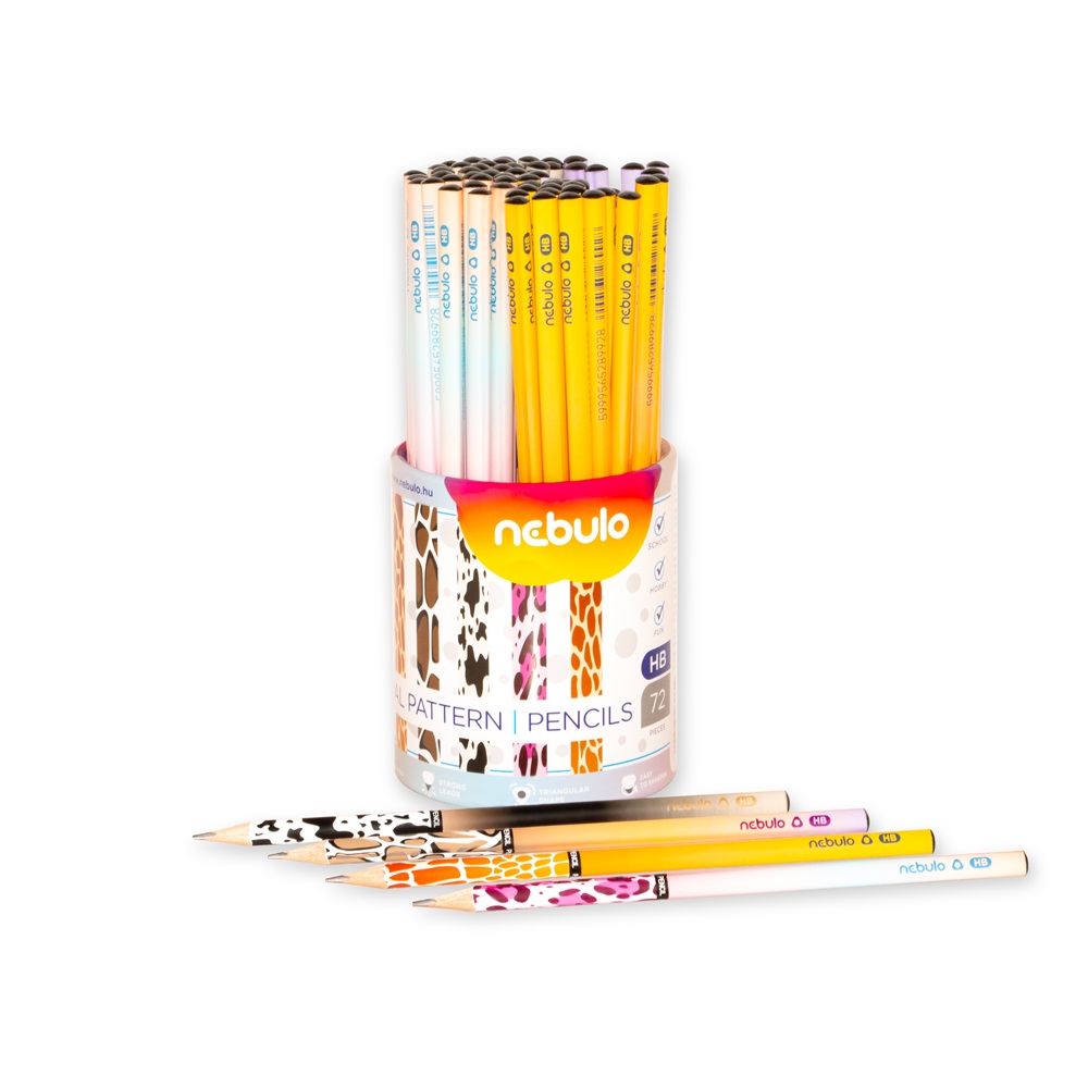 Grafitceruza HB, háromszögletű, 72 db/doboz, Nebulo, vegyes minták, Állatmintás - Image 3
