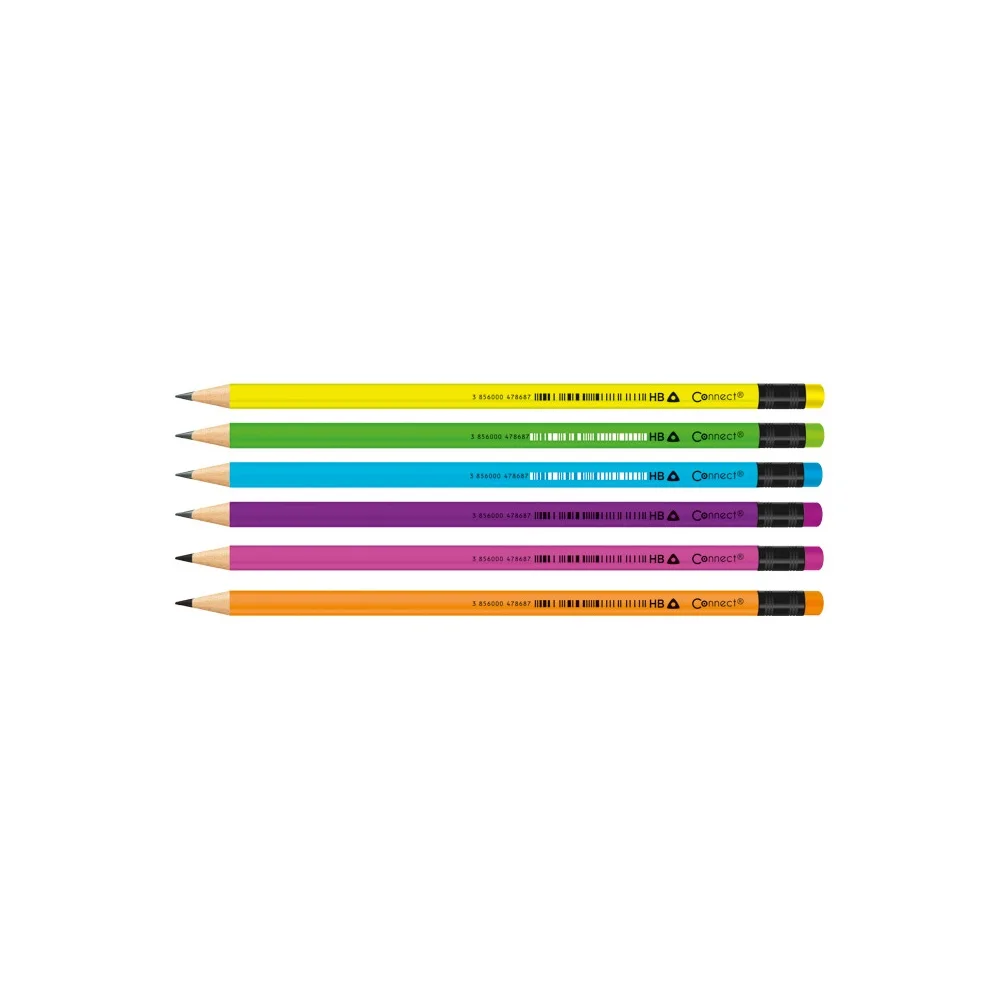 Grafitceruza HB, radíros, fluo színű test és radír, Connect 72 db/csomag, - Image 3