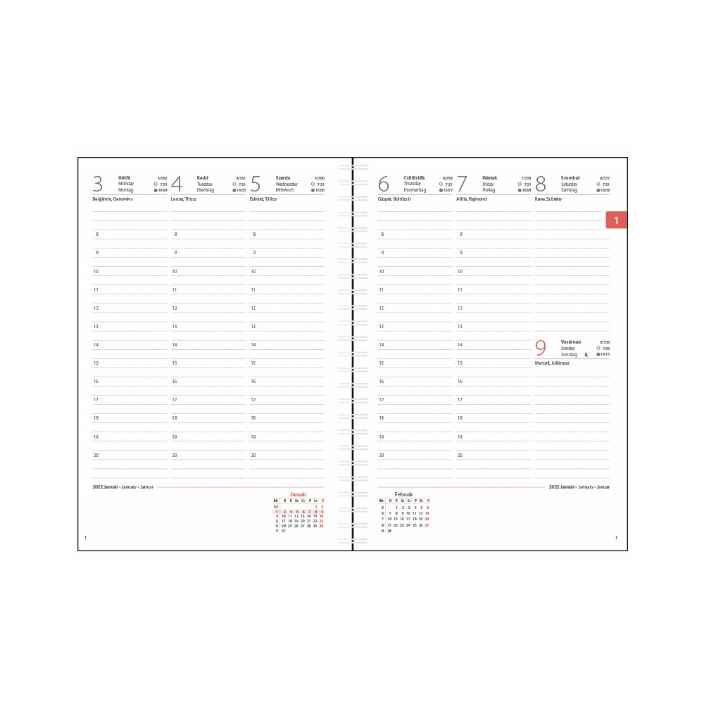 Határidőnapló InSpiral A5 heti, fehér lapokkal piros-piros Dayliner 2026. - Image 2