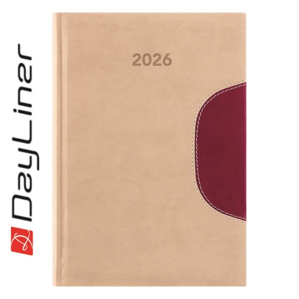 Határidőnapló Memphis A5 napi, fehér lapokkal bézs-padlizsán Dayliner 2026.
