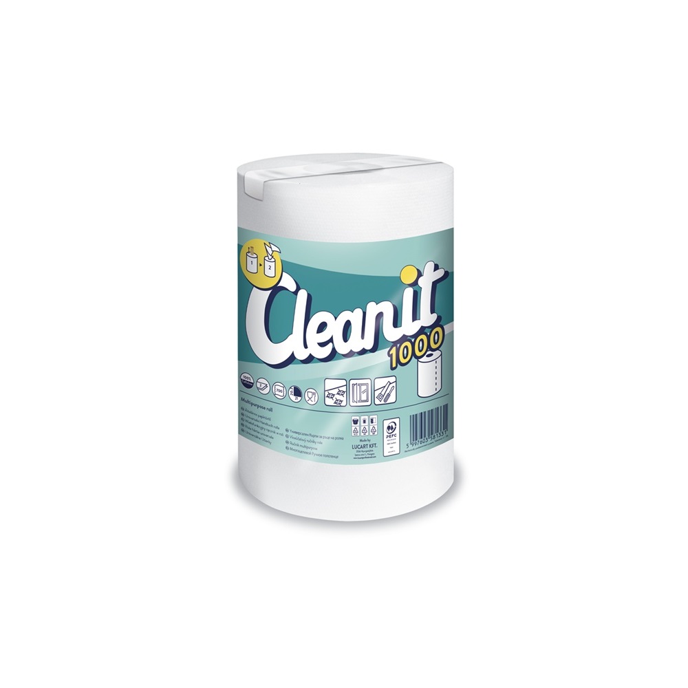 Háztartási papírtörlő kéztörlő 2 rétegű 700 lapos 6 tekercs/karton Cleanit XXL1000 Lucart_821723