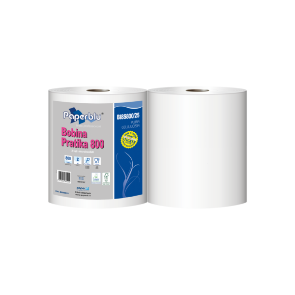 Ipari törlő 2 rétegű tekercses átmérő: 26 cm 800 lap/tek 2 tekercs/karton Paperdi Bobina Pratika 800_BI8S800/25_fehér