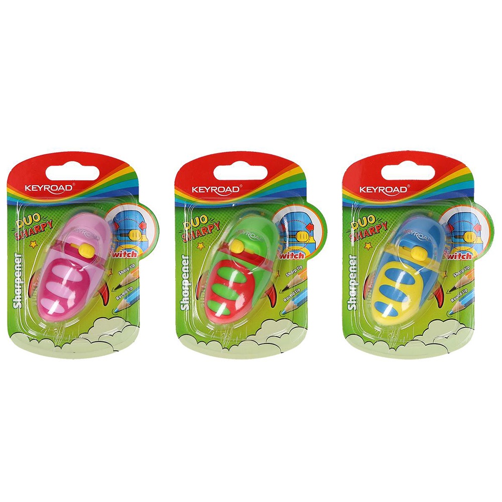 Hegyező 1 lyukú tartályos, fedeles, multifunkciós Keyroad Duo Sharpy vegyes színek - Image 2
