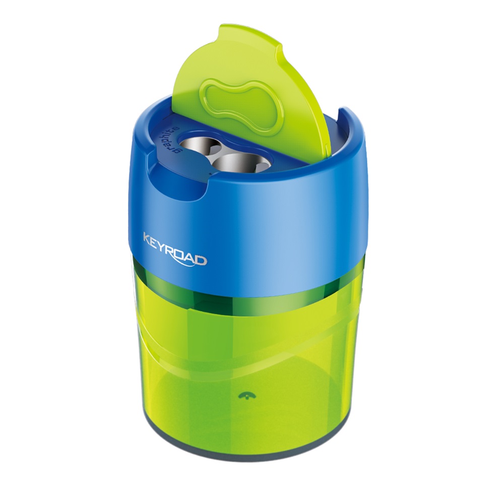 Hegyező 2 lyukú tartályos, fedeles, fém belsővel 12 db/display Keyroad Robby vegyes színek - Image 2