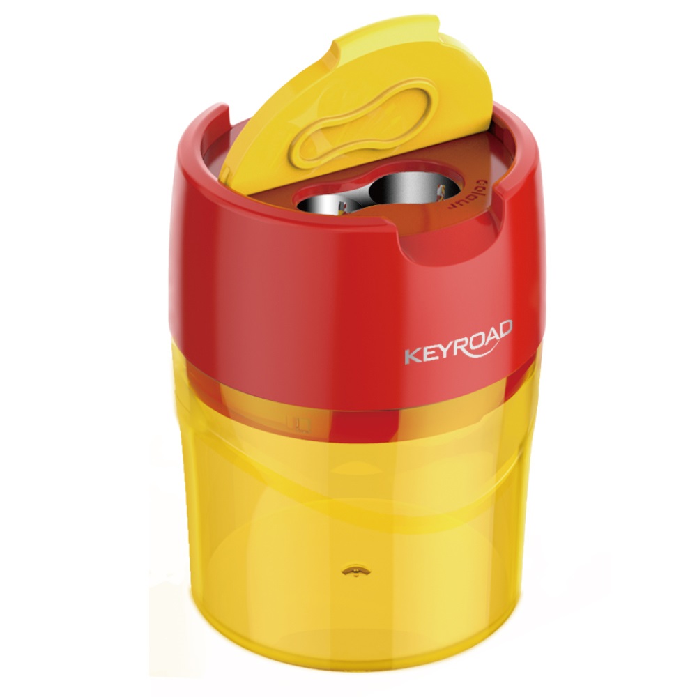 Hegyező 2 lyukú tartályos, fedeles, fém belsővel 12 db/display Keyroad Robby vegyes színek - Image 5