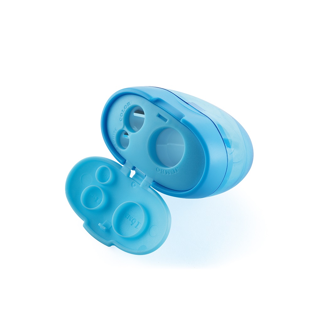 Hegyező 3 lyukú tartályos, fedeles 12 db/display Keyroad Tris vegyes színek - Image 3