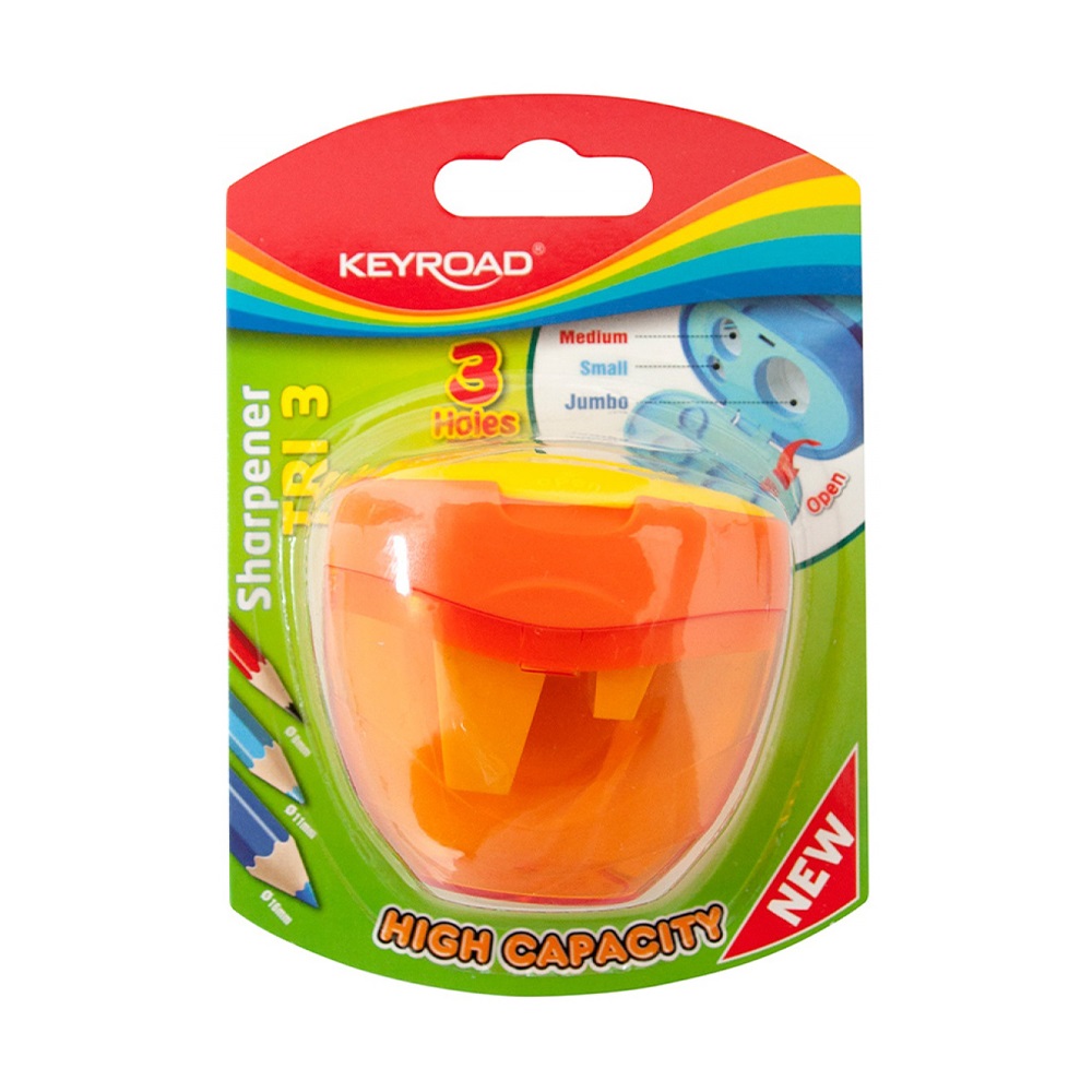 Hegyező 3 lyukú tartályos, fedeles Keyroad Tris vegyes színek - Image 2