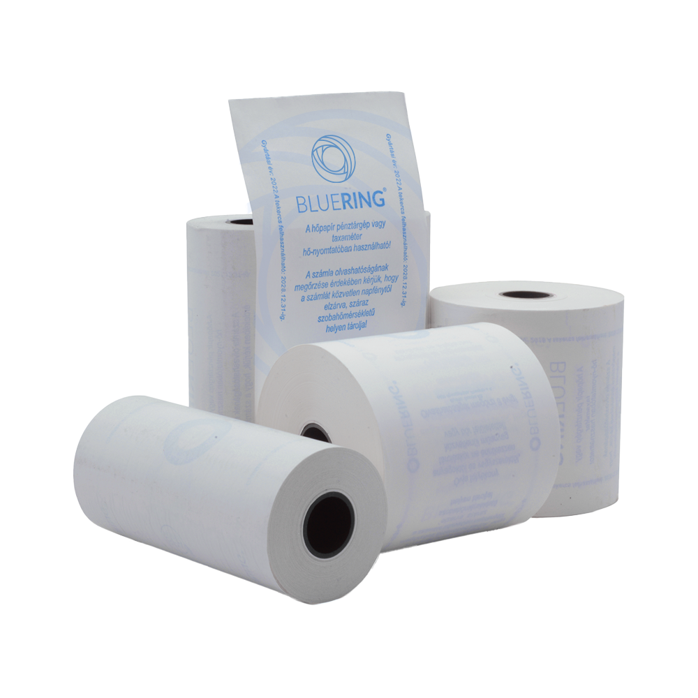 Hőpapír 110 mm széles, 28fm hosszú, cséve 12mm, 5 tekercs/csomag,  ( 110/50 ) BPA mentes Bluering® - Image 2
