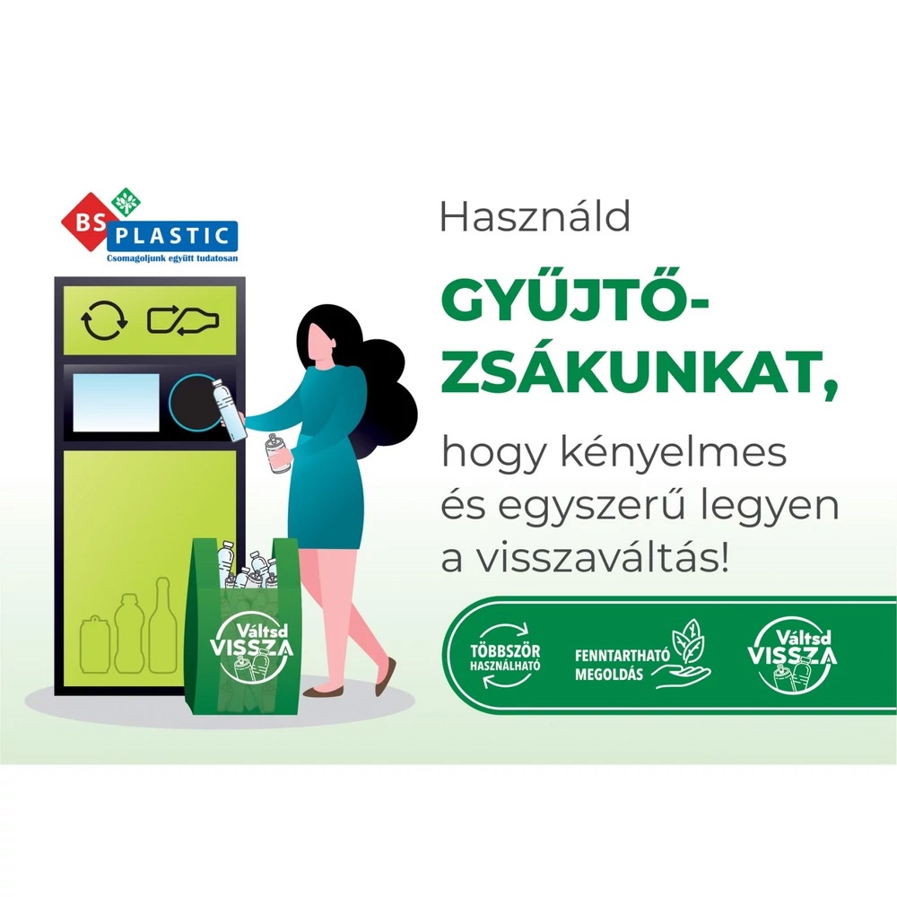 Ingvállas gyűjtőzsák 40x70cm, visszaváltható pet palackok, alu dobozok és üvegekhez 3 zsák/csomag - Image 2